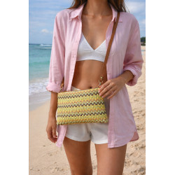 Pochette bandoulière femme en cuir et raphia multicolore