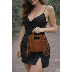 Petit sac bandoulière en daim à franges – style bohème chic