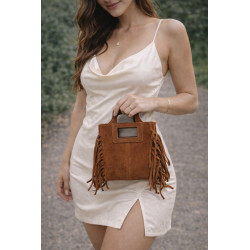 Petit sac bandoulière en daim à franges – style bohème chic
