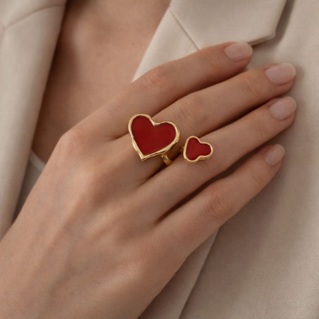 Bague cœur rouge ajustable – Bijou doré romantique et tendance