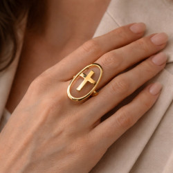 Bague croix ajustable design ovale – Bijou femme élégant et tendance
