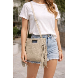 Sac bandoulière femme motif tressé à franges – Pochette bohème chic été