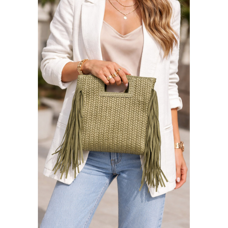 Sac bandoulière femme motif tressé à franges – Pochette bohème chic été