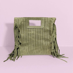 Sac bandoulière femme motif tressé à franges – Pochette bohème chic été