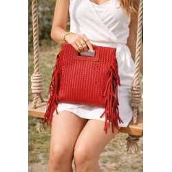 Sac bandoulière femme motif tressé à franges – Pochette bohème chic été