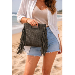 Sac bandoulière femme motif tressé à franges – Pochette bohème chic été