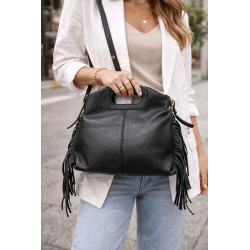 Sac bandoulière femme en cuir souple à franges – Sac bohème chic avec anse découpée