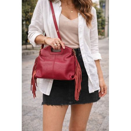 Sac bandoulière femme en cuir souple à franges – Sac bohème chic avec anse découpée
