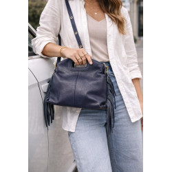 Sac bandoulière femme en cuir souple à franges – Sac bohème chic avec anse découpée