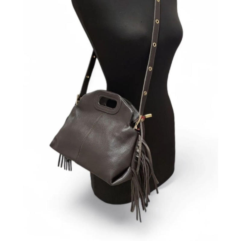 Sac bandoulière femme en cuir souple à franges – Sac bohème chic avec anse découpée