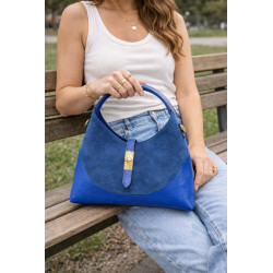 Sac épaule femme élégant effet cuir et suédine – Fermoir doré chic