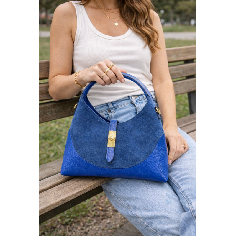Sac épaule femme élégant effet cuir et suédine – Fermoir doré chic