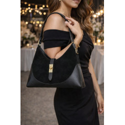 Sac épaule femme élégant effet cuir et suédine – Fermoir doré chic