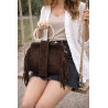 Sac bandoulière femme suédine à franges avec anse anneau doré – Style bohème chic