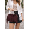 Sac bandoulière femme suédine à franges avec anse anneau doré – Style bohème chic