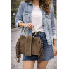 Sac bandoulière femme suédine à franges avec anse anneau doré – Style bohème chic