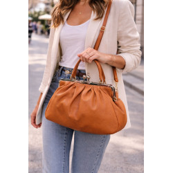 Sac à main femme rétro cuir souple avec fermoir vintage – Sac bandoulière élégant