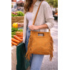 Sac bandoulière femme suédine à franges et clous – Sac bohème chic tendance
