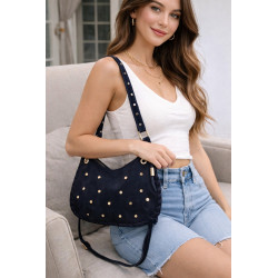 Sac bandoulière femme daim clouté – sac porté épaule bohème chic tendance