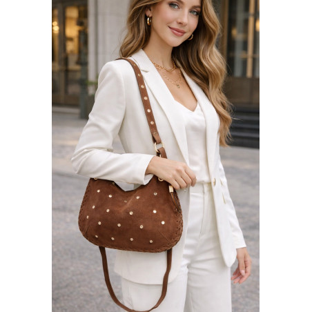 Sac bandoulière femme daim clouté – sac porté épaule bohème chic tendance