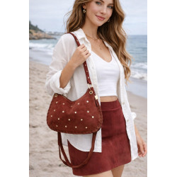 Sac bandoulière femme daim clouté – sac porté épaule bohème chic tendance