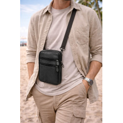 Sacoche homme bandoulière cuir – pochette compacte multi-poches pratique et élégante