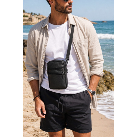 Sacoche homme bandoulière cuir – pochette compacte multi-poches pratique et élégante
