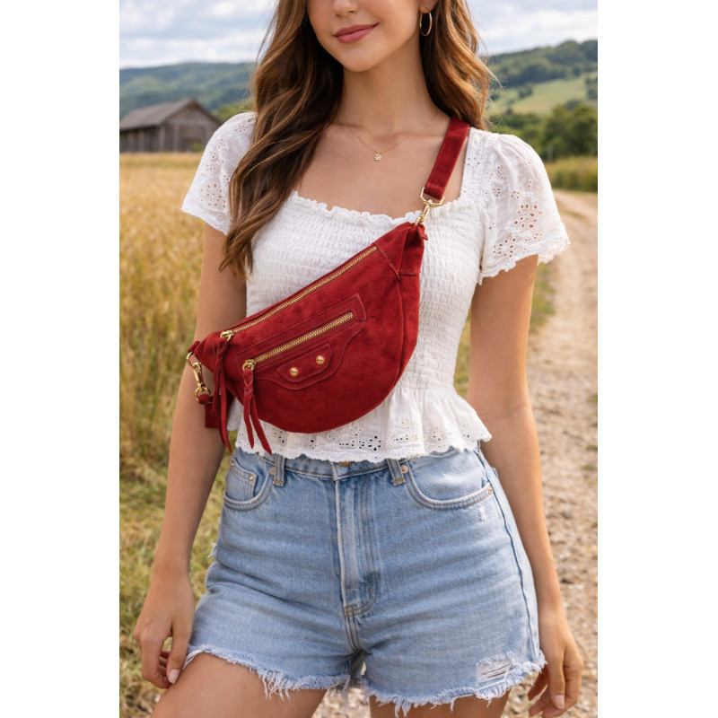 Sac banane femme en suédine – Style bohème chic avec zip et bandoulière réglable