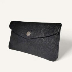 Porte-monnaie femme élégant noir en cuir – format compact chic avec bouton pression