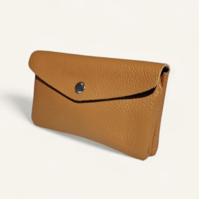 Porte-monnaie femme élégant noir en cuir – format compact chic avec bouton pression