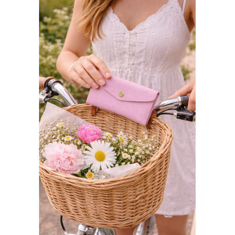 Porte-monnaie femme élégant noir en cuir – format compact chic avec bouton pression