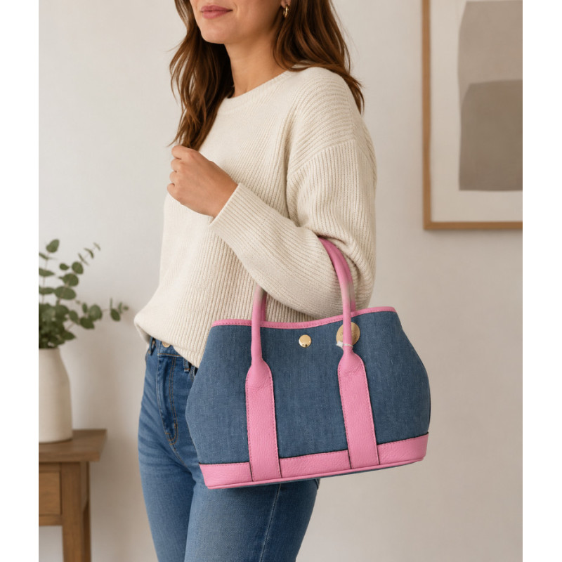 Sac à main femme en jean et cuir italien – Grand cabas chic bandoulière
