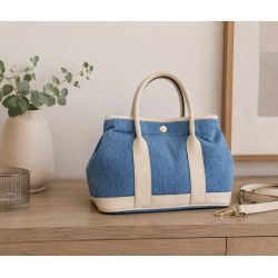 Sac à main femme en jean et cuir italien – Grand cabas chic bandoulière