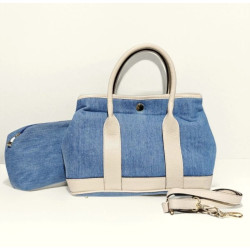Sac à main femme en jean et cuir italien – Grand cabas chic bandoulière