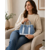 Sac à main femme en jean et cuir italien – Grand cabas chic bandoulière