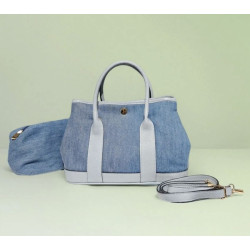 Sac à main femme en jean et cuir italien – Grand cabas chic bandoulière