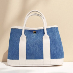 Sac à main femme en jean et cuir italien – Grand cabas chic bandoulière