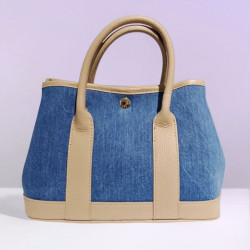 Sac à main femme en jean et cuir italien – Grand cabas chic bandoulière