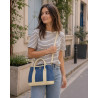 Sac à main femme en jean et cuir italien – Grand cabas chic bandoulière