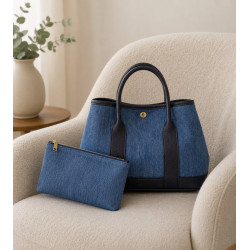 Sac à main femme en jean et cuir italien – Grand cabas chic bandoulière