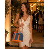 Sac à main femme en jean et cuir italien – Grand cabas chic bandoulière