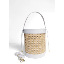 Sac seau femme en raphia tressé et cuir esprit bohème chic