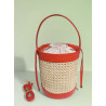 Sac seau femme en raphia tressé et cuir esprit bohème chic