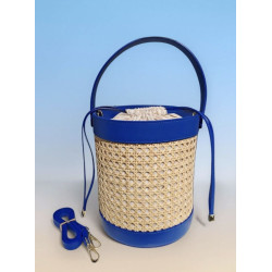 Sac seau femme en raphia tressé et cuir esprit bohème chic