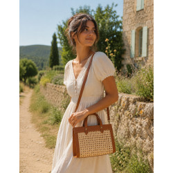 Sac cabas en cuir et raphia tressé – Élégance bohème chic