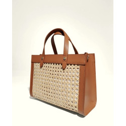 Sac cabas en cuir et raphia tressé – Élégance bohème chic