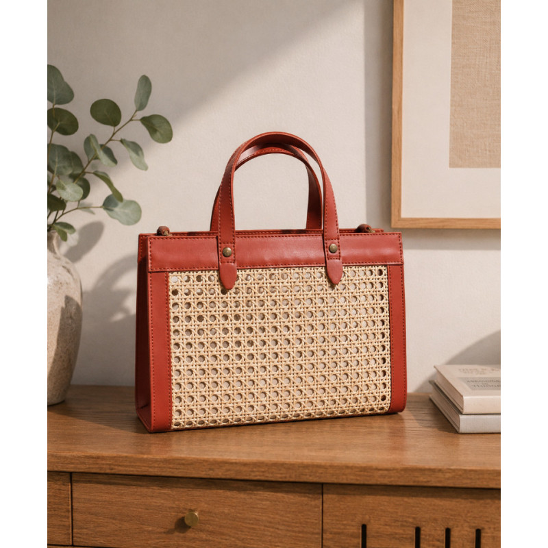 Sac cabas en cuir et raphia tressé – Élégance bohème chic