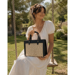 Sac cabas en cuir et raphia tressé – Élégance bohème chic