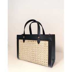 Sac cabas en cuir et raphia tressé – Élégance bohème chic
