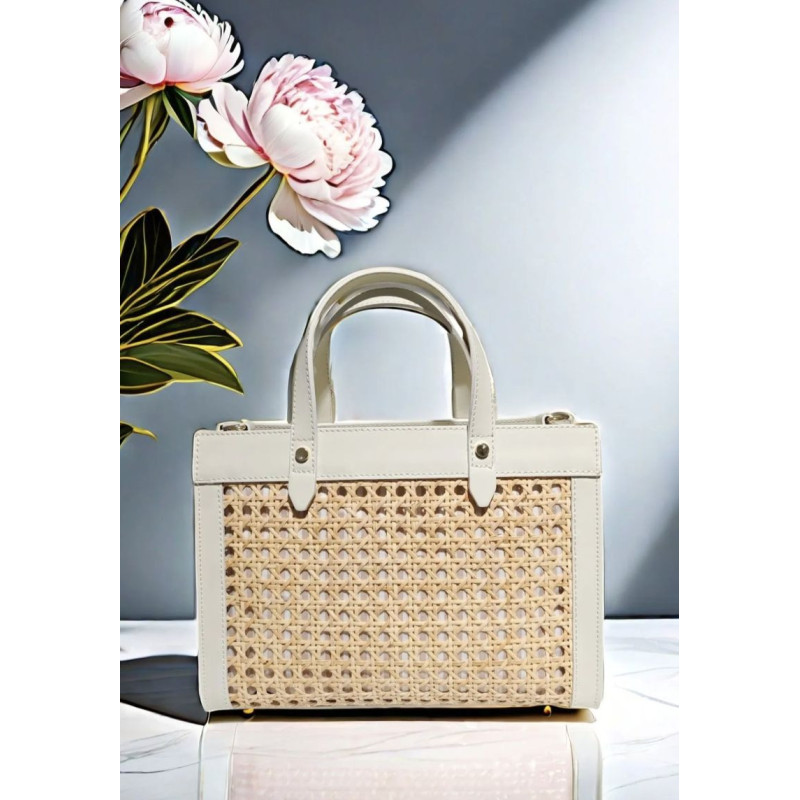 Sac cabas en cuir et raphia tressé – Élégance bohème chic